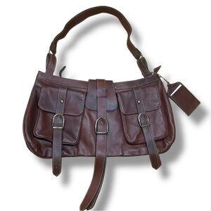Brown Leather Buckle Shoulder Bag